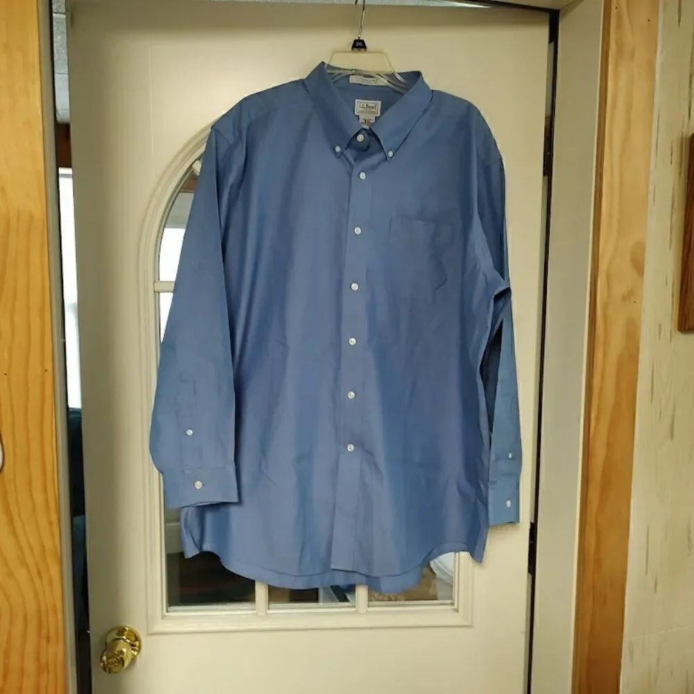 New L.L. Bean Blue Long Sleeve Button Down Wrinkle Free Shirt Size Men's 18-34